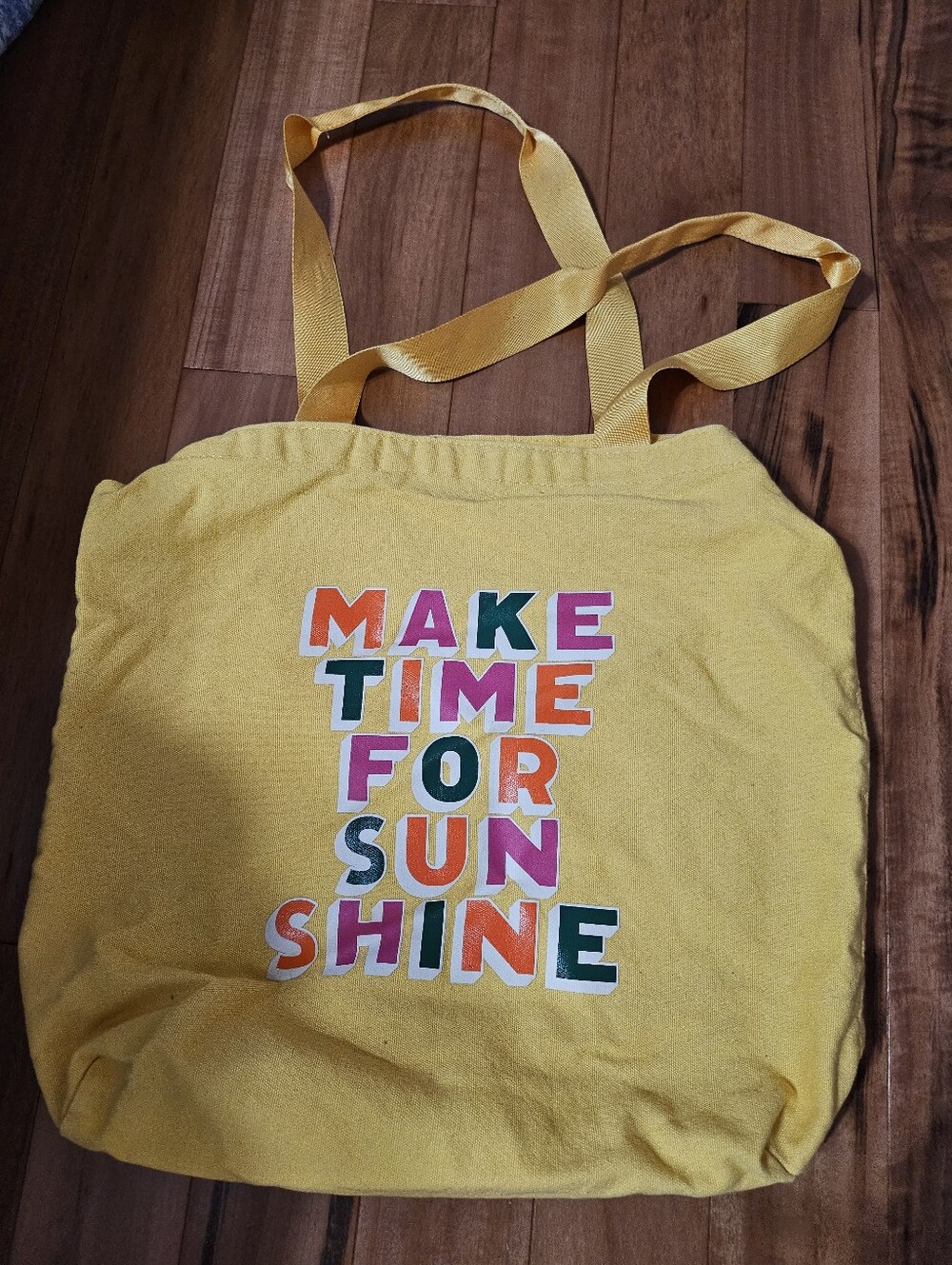 ban.do Yellow Canvas Tote with Multicolor 'Make Time for Sunshine' Graphic